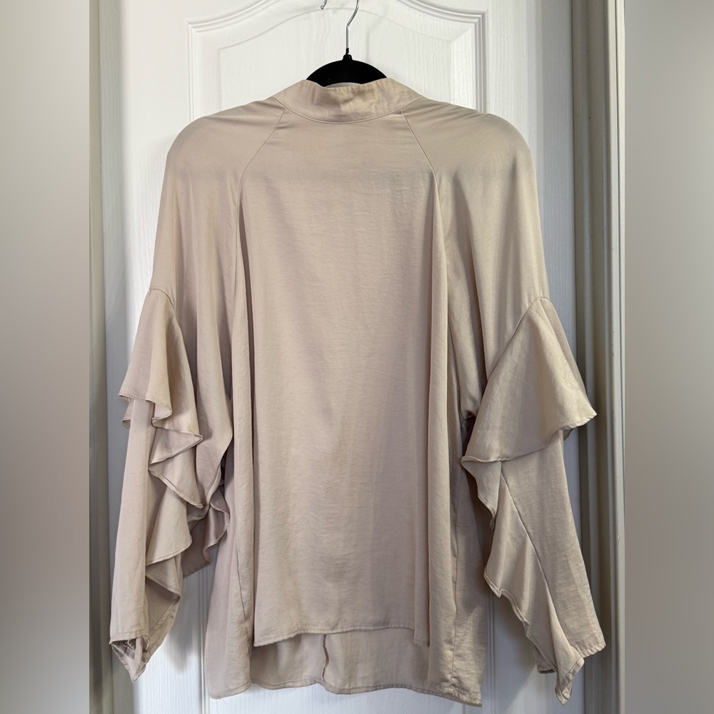 H&M Conscious Champagne Button Collar Longsleeve Ruffle Size US 8